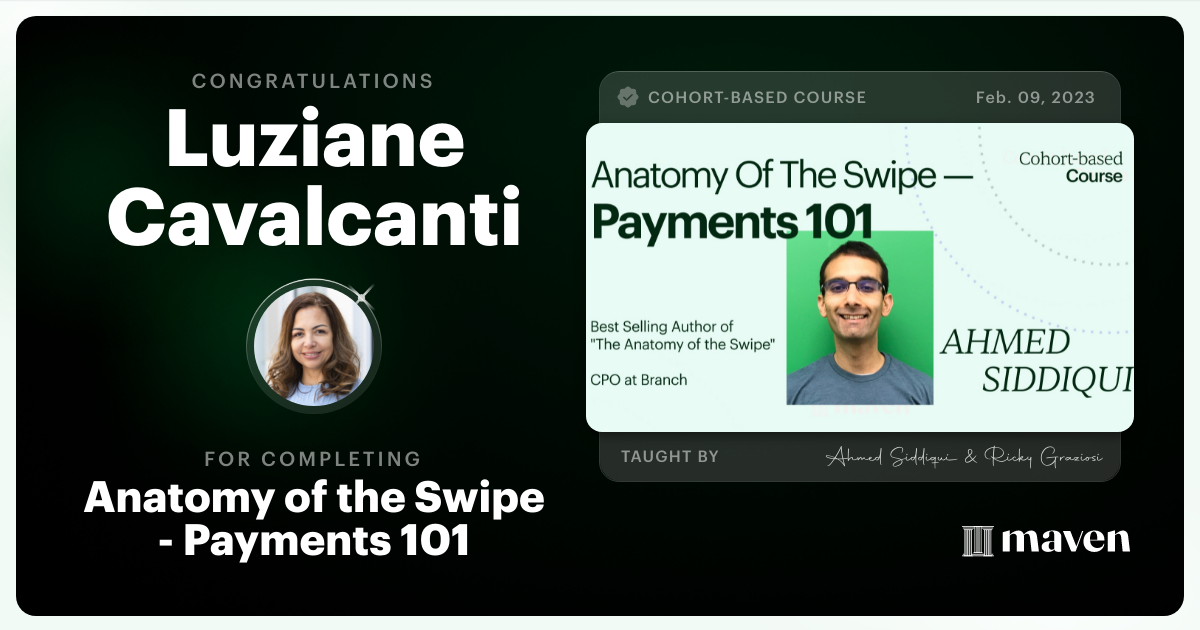 Certificate of Completion for Card Payments Masterclass - Anatomy of the Swipe