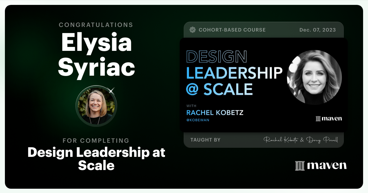 Certificate of Completion for Design Leadership at Scale: Executive