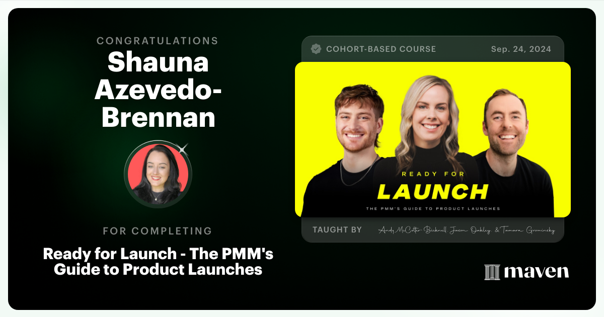 Certificate of Completion for Ready for Launch - The PMM's Guide to Product Launches