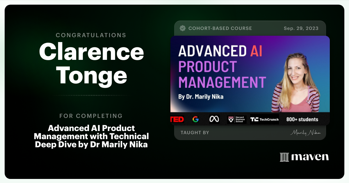 Certificate of Completion for Advanced AI Product Leadership Certification