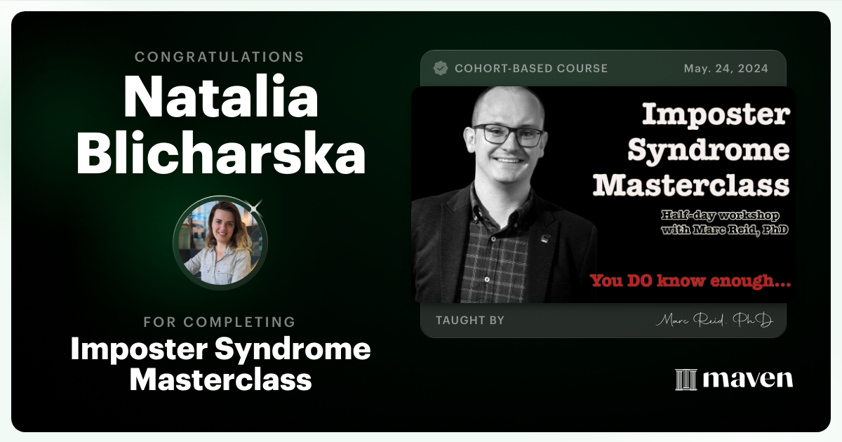 Certificate of Completion for Imposter Syndrome Masterclass