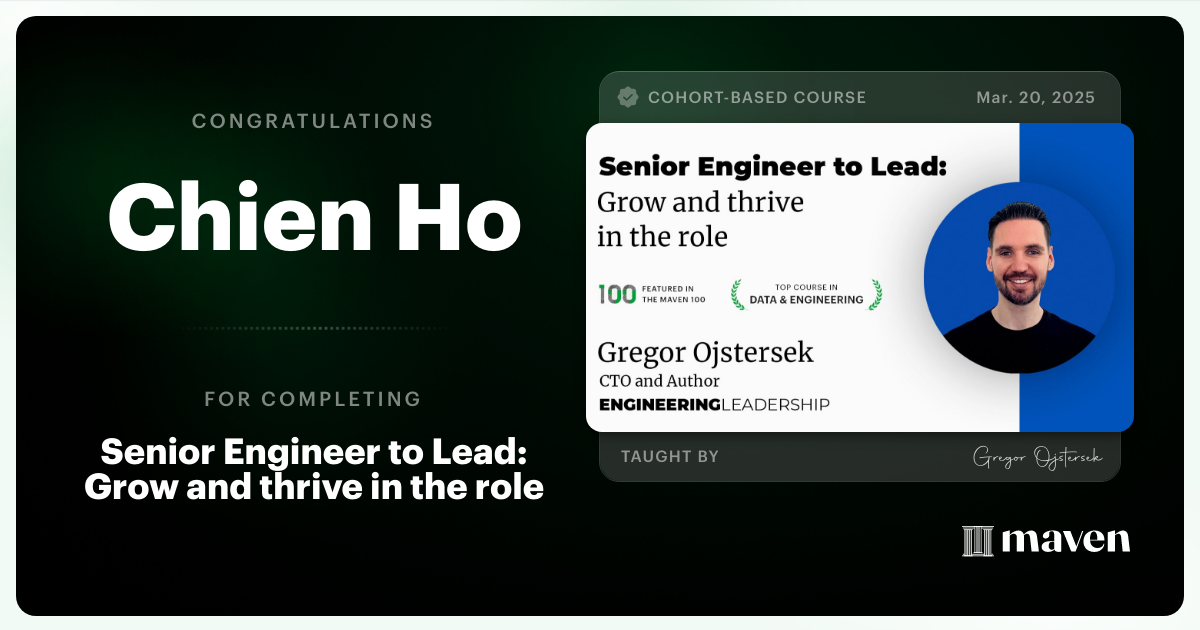Certificate of Completion for Senior Engineer to Lead: Grow and thrive in the role