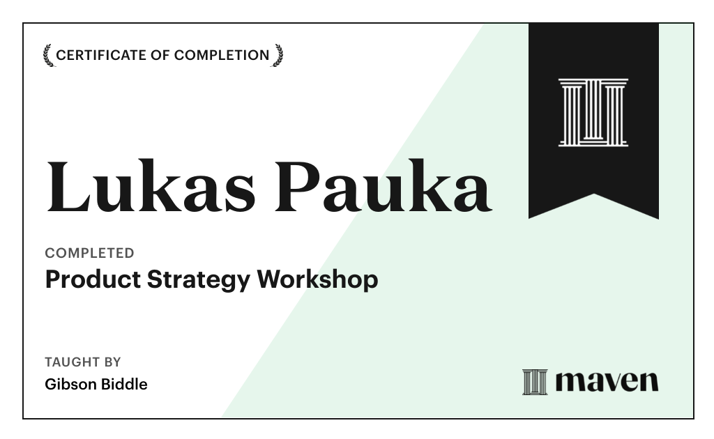 Certificate for Product Strategy Workshop