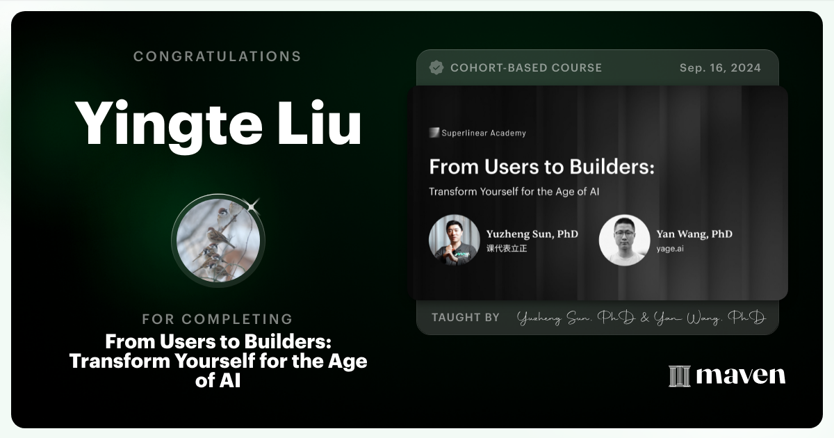 Certificate of Completion for Build with AI. Outgrow the Tutorials. | AI Builders 2027