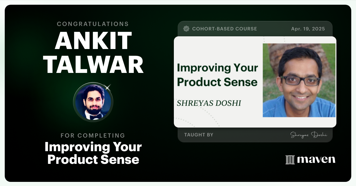Certificate of Completion for World-class Product Sense in Practice