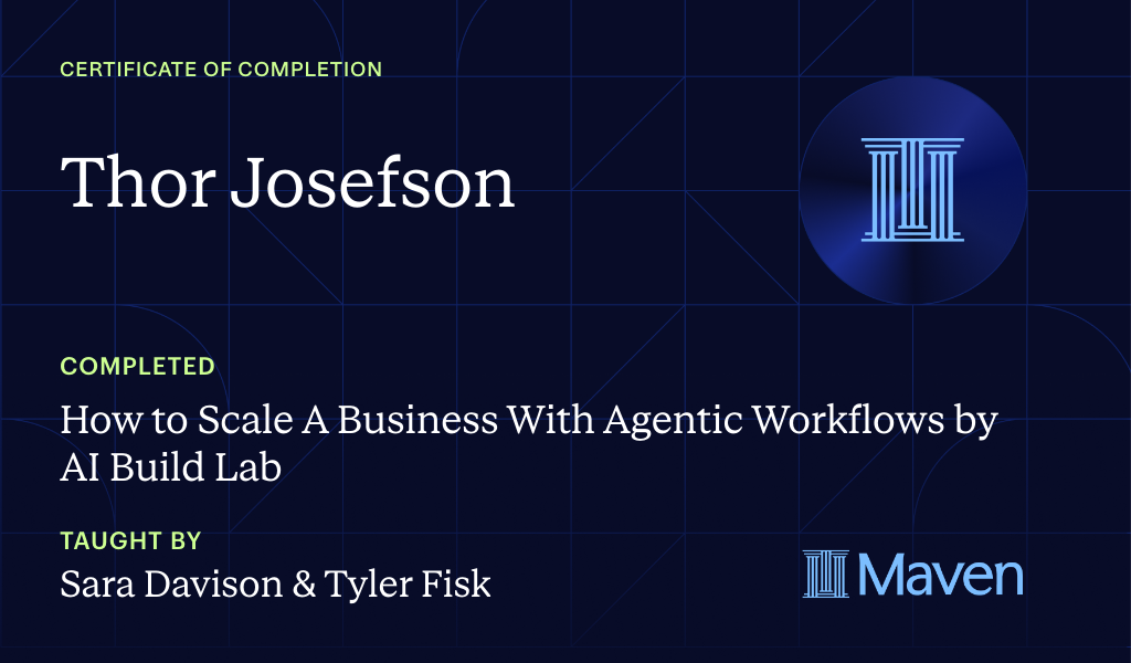 Certificate for Build The AI Agent Workforce That Scales Companies: Own & Run Your Own Agent Org