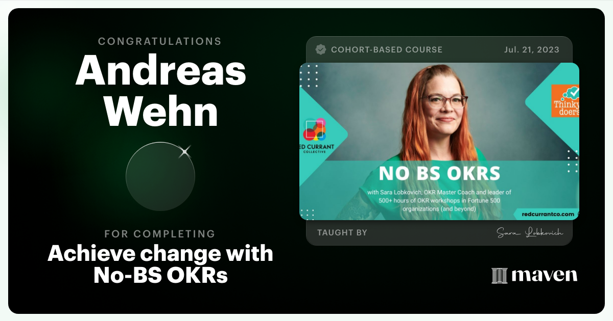 Certificate of Completion for No-BS OKRs