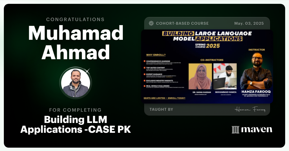 Certificate of Completion for Building LLM Applications -CASE PK