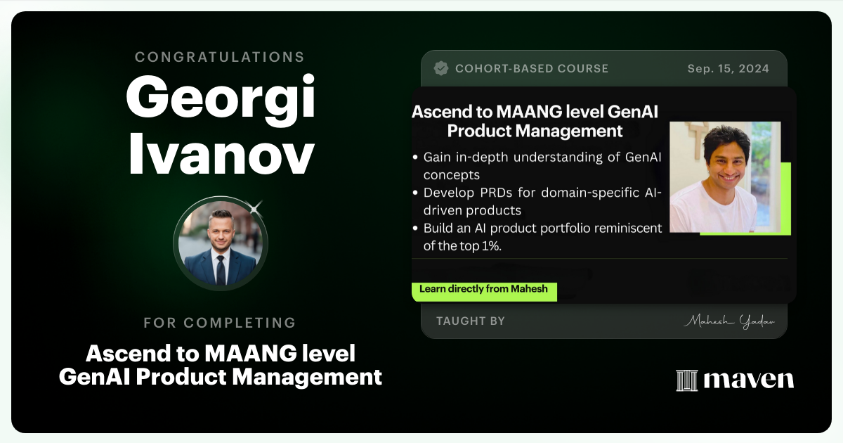 Certificate of Completion for Agentic AI Product Management Certification