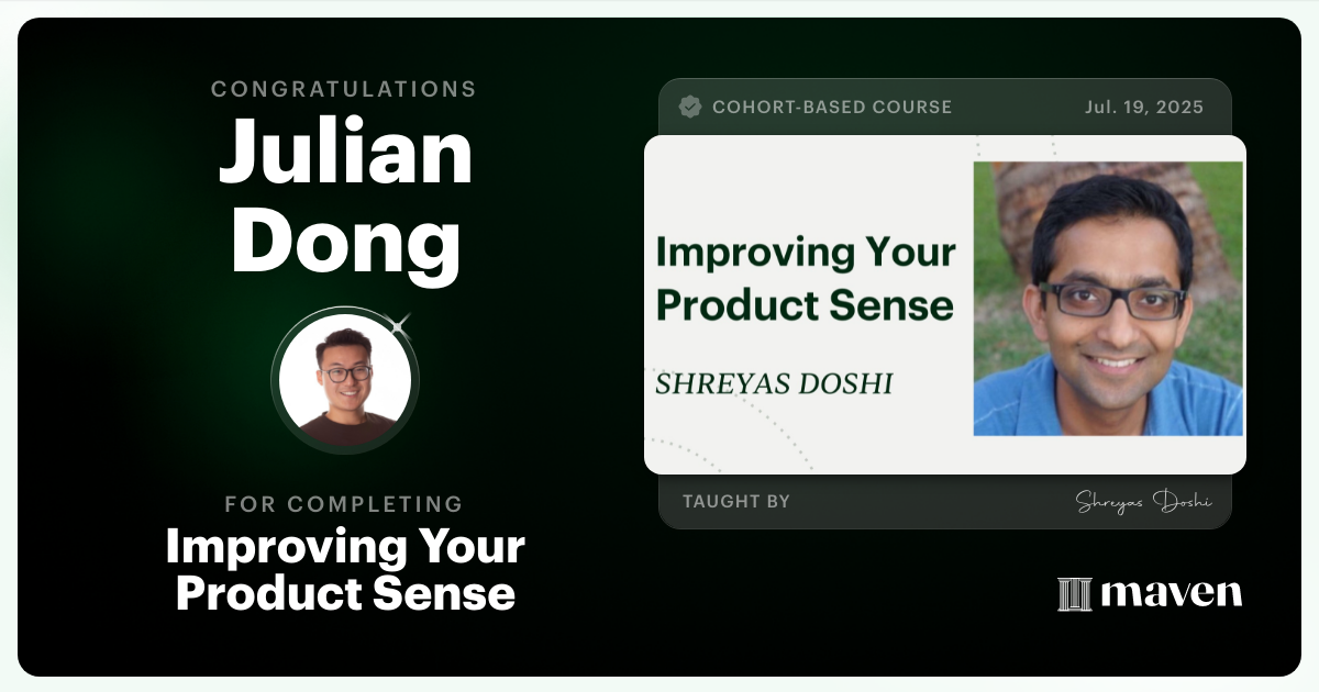 Certificate of Completion for World-class Product Sense in Practice