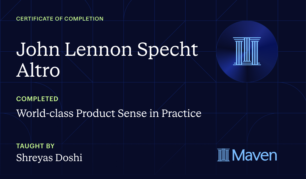 Certificate for World-class Product Sense in Practice