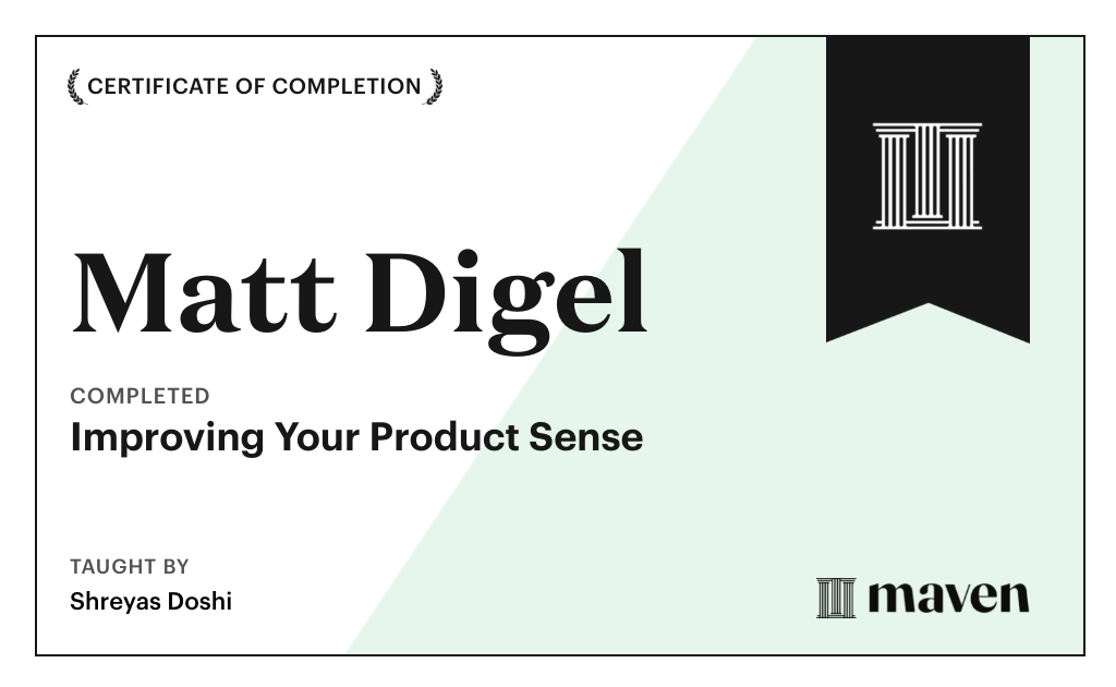 Certificate for World-class Product Sense in Practice