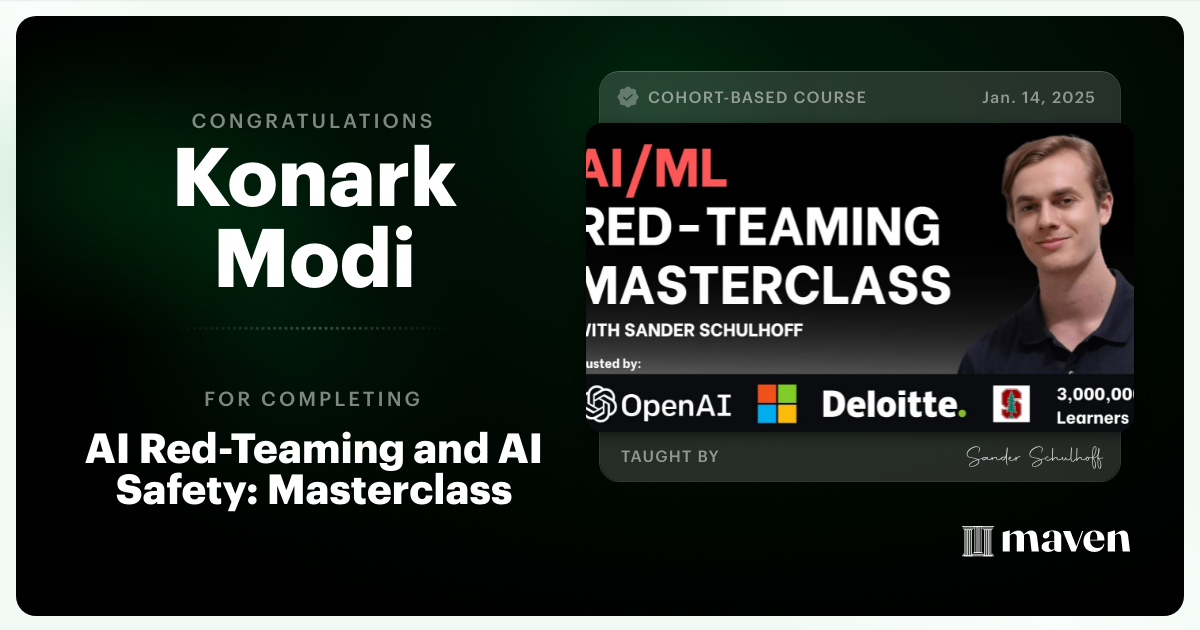 Certificate of Completion for AI Red Teaming & AI Security Masterclass