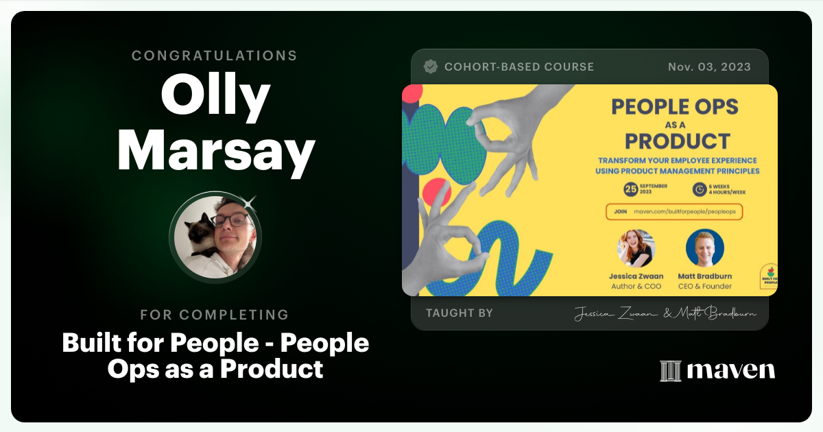 Certificate of Completion for Built for People - People Ops as a Product
