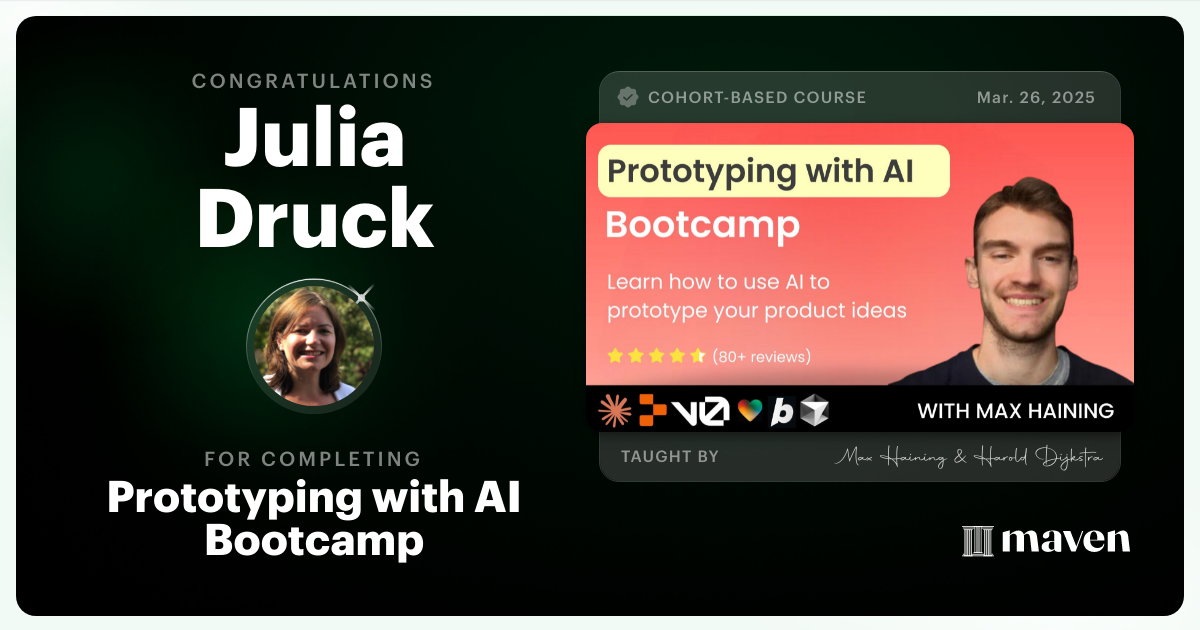 Certificate of Completion for Prototyping with AI Bootcamp