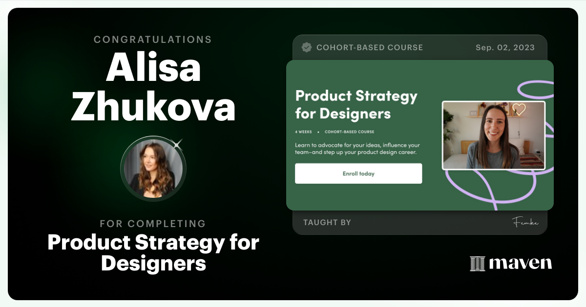 Certificate of Completion for Product Strategy for Designers