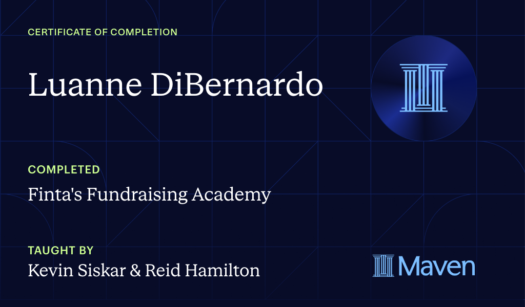 Certificate for Finta's Fundraising Academy