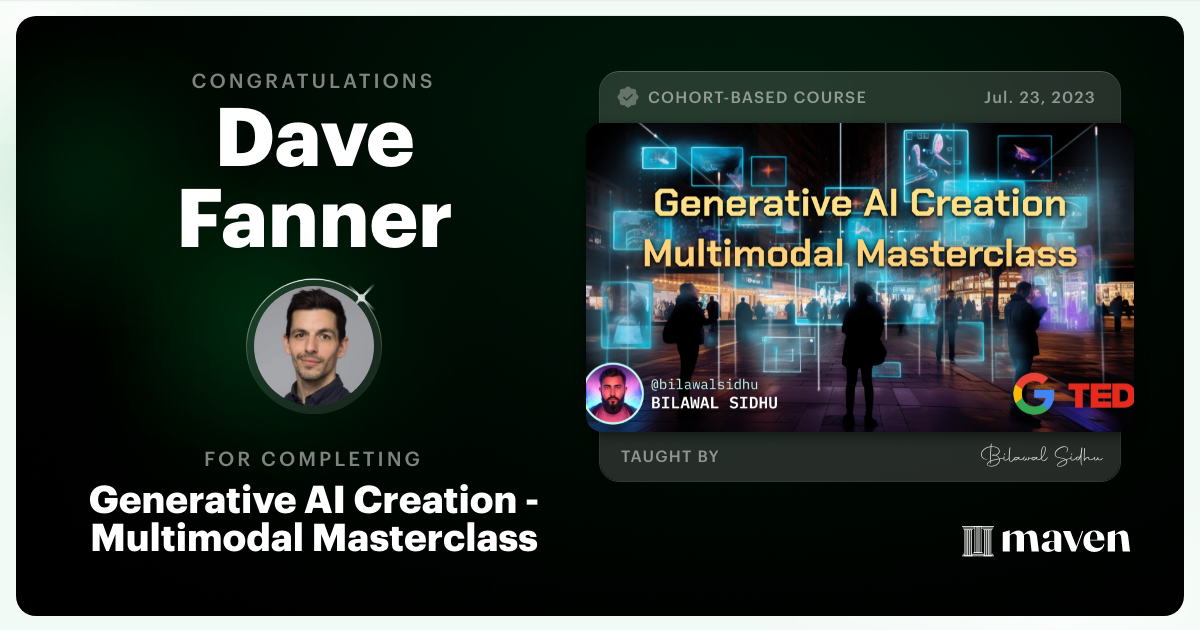 Certificate of Completion for Generative AI Creation Masterclass