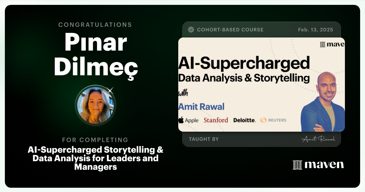Certificate of Completion for AI-Supercharged Storytelling & Data Analysis for Leaders and Managers