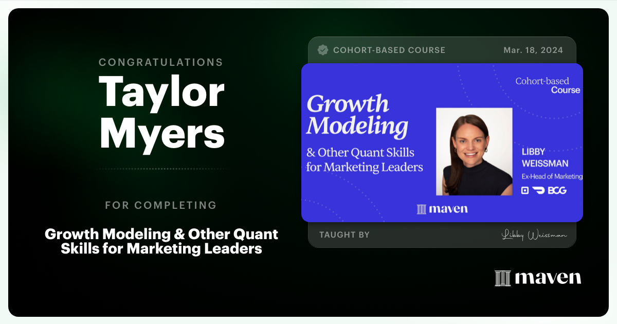 Certificate of Completion for Growth Modeling for Marketing Leaders 