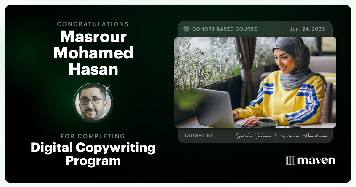 Certificate of Completion for Digital Copywriting Program