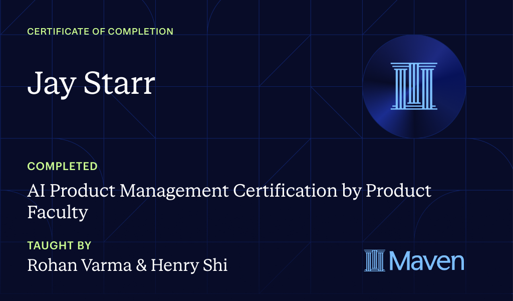 Certificate for AI Product Management Certification by Product Faculty