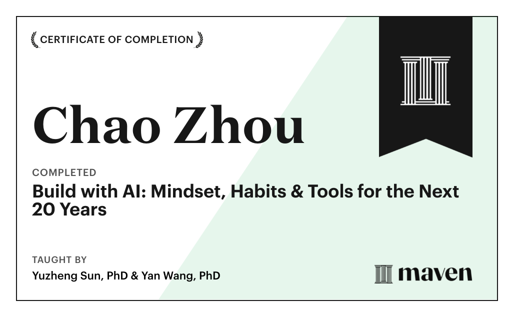 Certificate for Build with AI: Mindset, Habits & Tools for the Next 20 Years