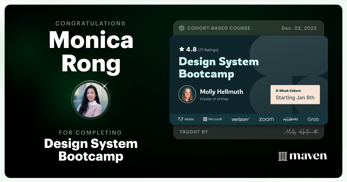 Certificate of Completion for Design System Bootcamp
