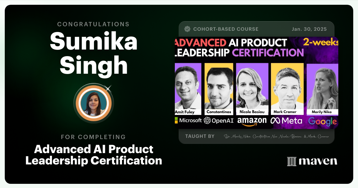 Certificate of Completion for Advanced AI Product Leadership Certification