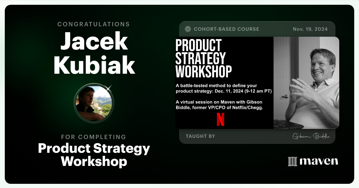 Certificate of Completion for Product Strategy Workshop