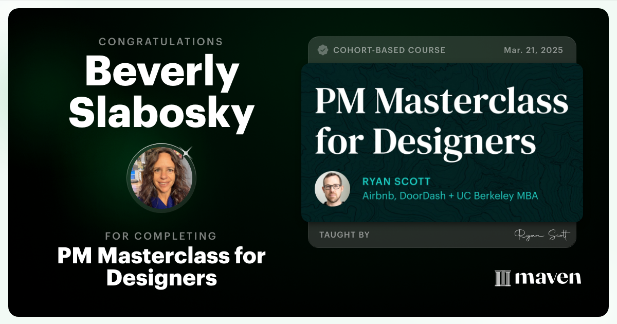Certificate of Completion for PM Masterclass for Designers