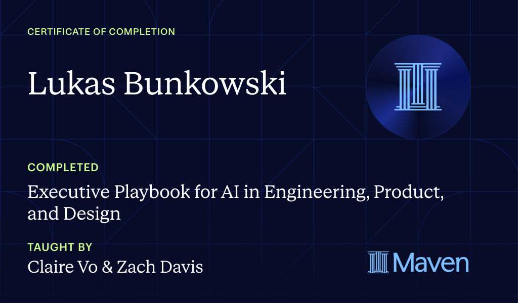 Certificate for Executive Playbook for AI in Engineering, Product, and Design