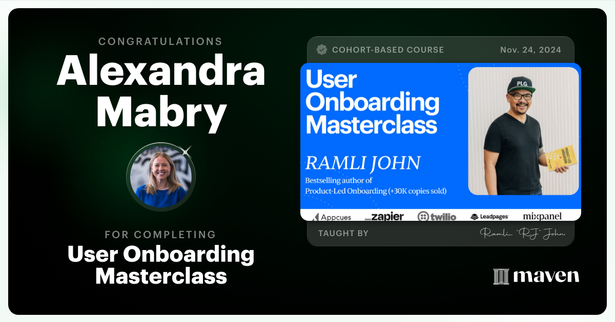 Certificate of Completion for Product Onboarding Masterclass