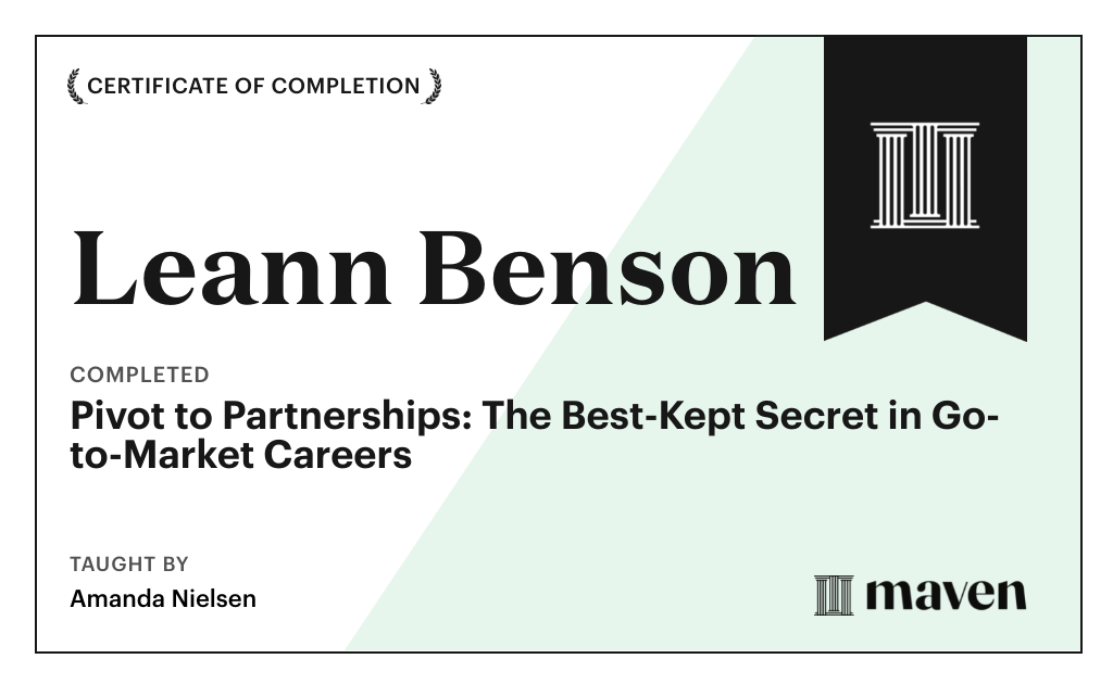 Certificate for Pivot to Partnerships: The Best-Kept Secret in Go-to-Market Careers