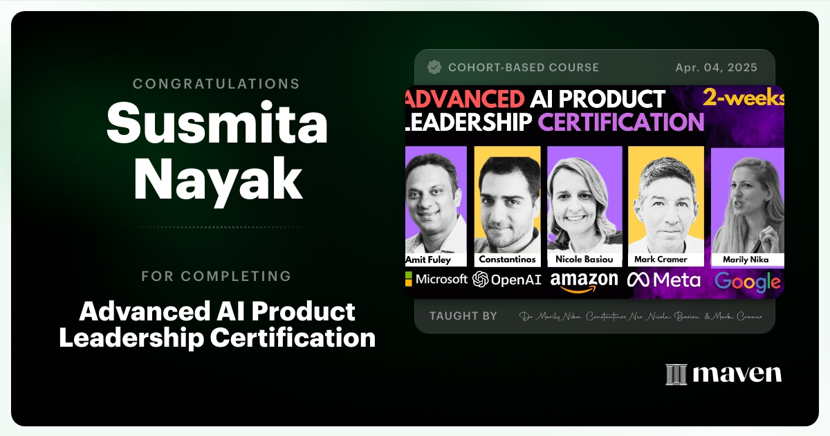 Certificate of Completion for Advanced AI Product Leadership Certification
