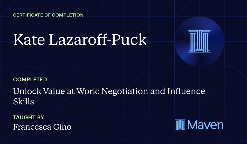 Certificate for Unlock Value at Work: Negotiation and Influence Skills