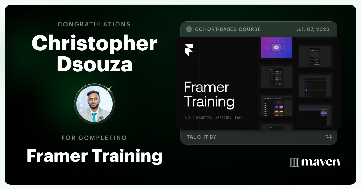 Certificate of Completion for Framer Training