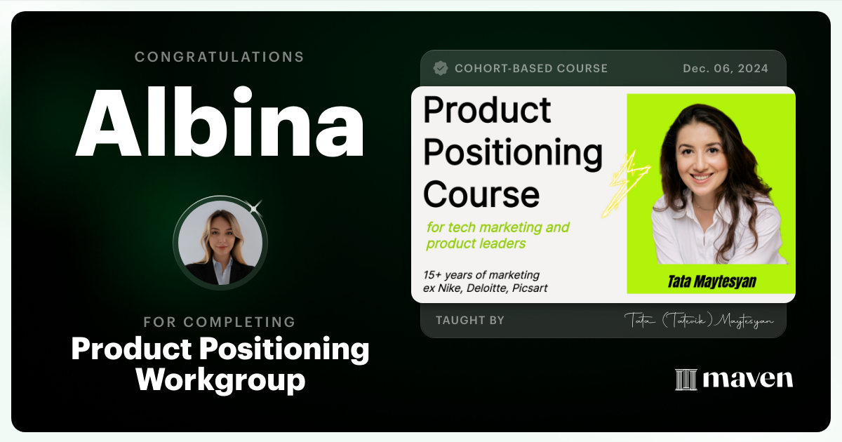 Certificate of Completion for Product Positioning Workgroup