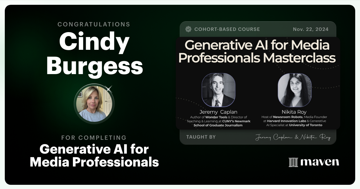Certificate of Completion for Generative AI for Media Professionals