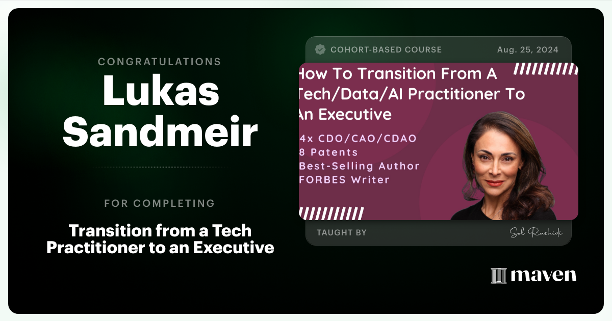 Certificate of Completion for Transition from a Tech Practitioner to a Tech Executive