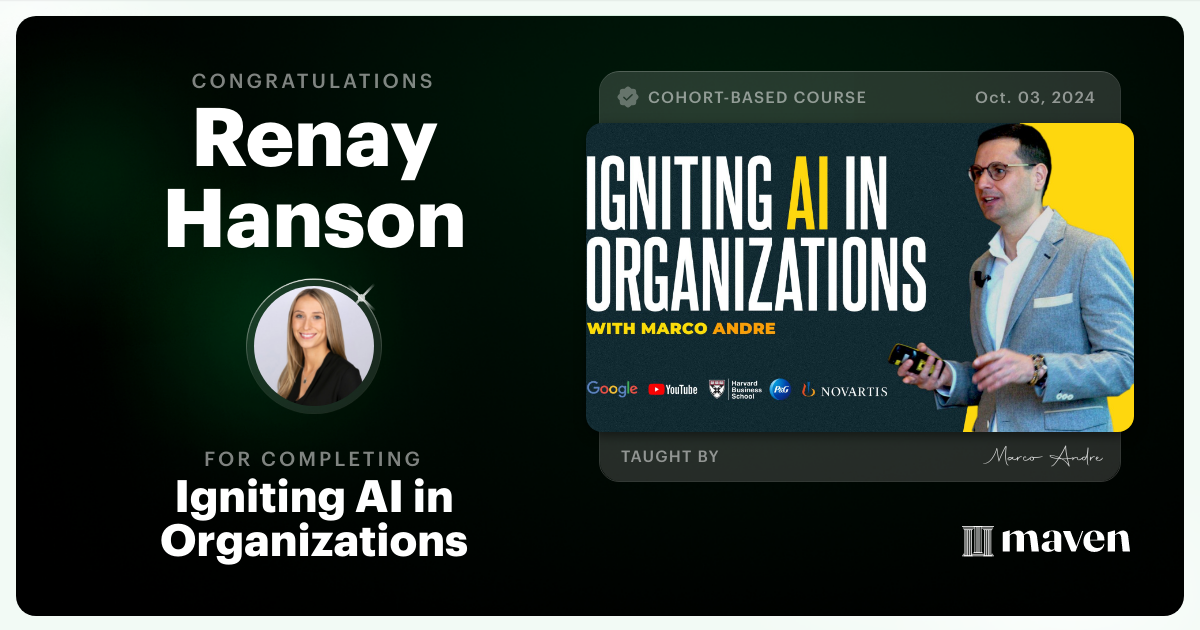 Certificate of Completion for Igniting AI in Organizations