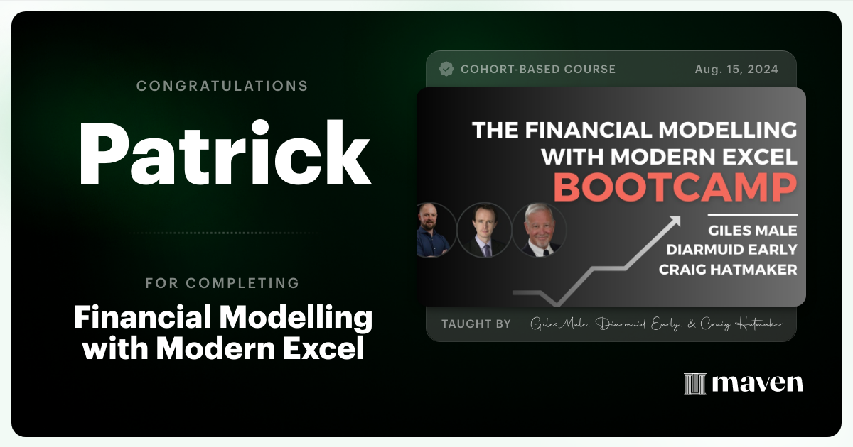 Certificate of Completion for Financial Modelling with Modern Excel