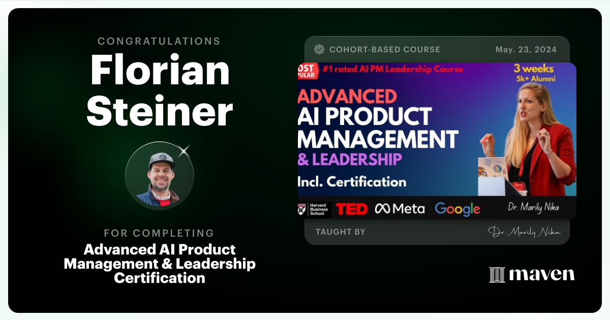 Certificate of Completion for Advanced AI Product Leadership Certification