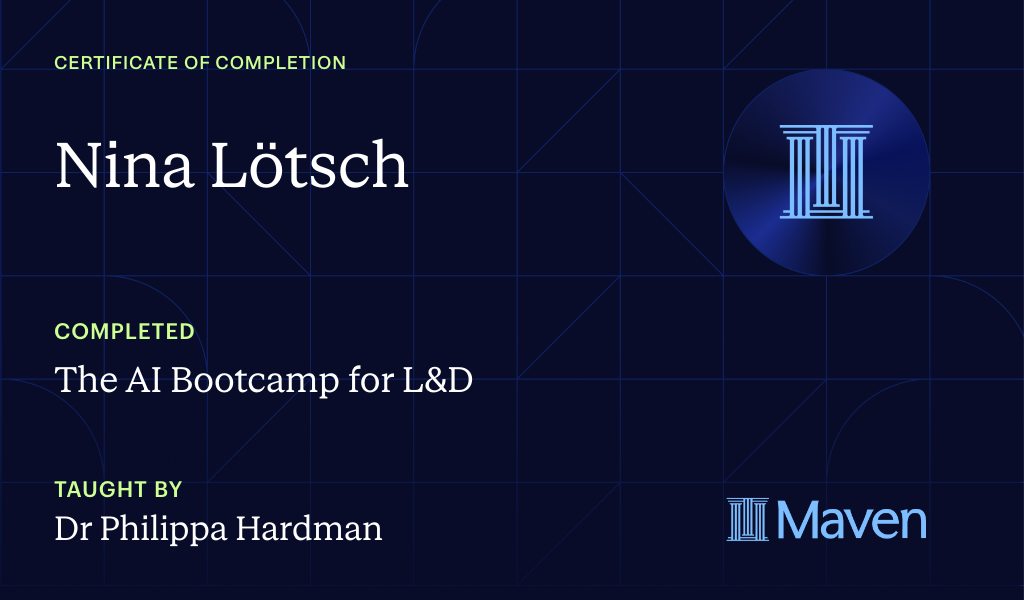 Certificate for The AI Bootcamp for L&D