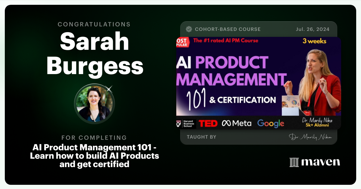 Certificate of Completion for AI-Enhanced Product Management Certification by AI Product Academy
