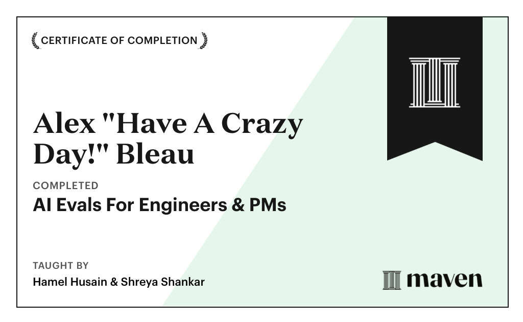 Certificate for AI Evals For Engineers & PMs