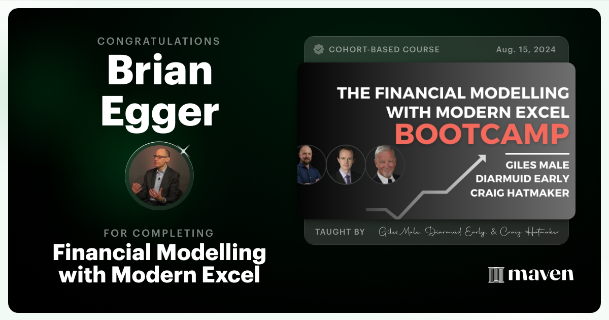 Certificate of Completion for Financial Modelling with Modern Excel