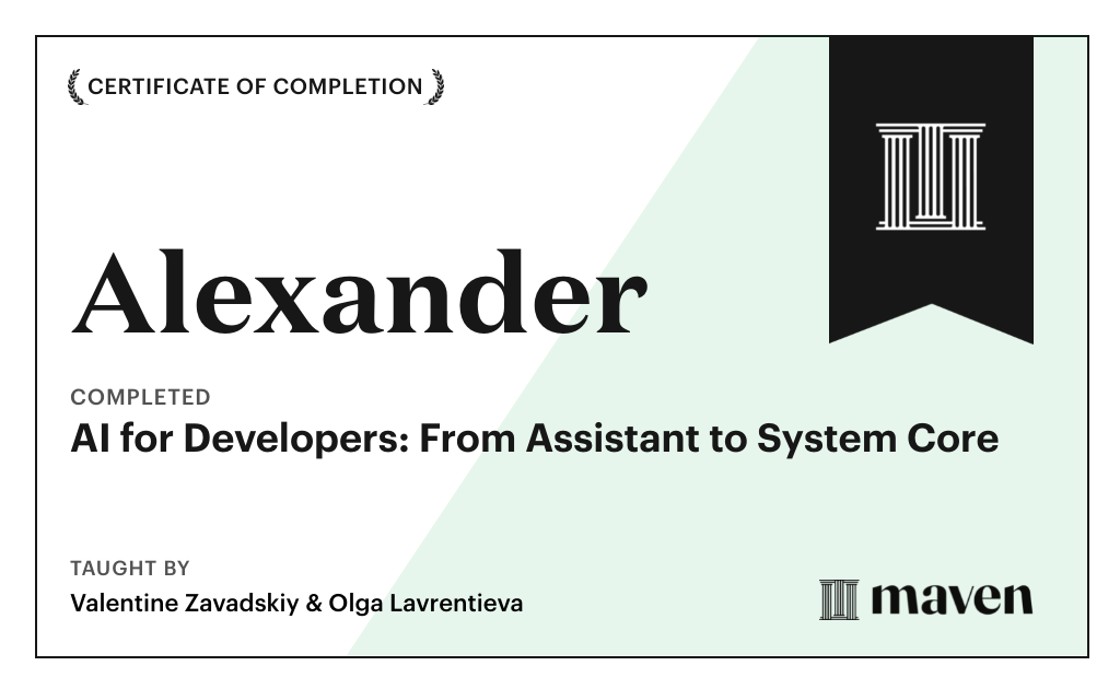 Certificate for AI for Developers: From Vibe Coding to Multi-Agent Systems