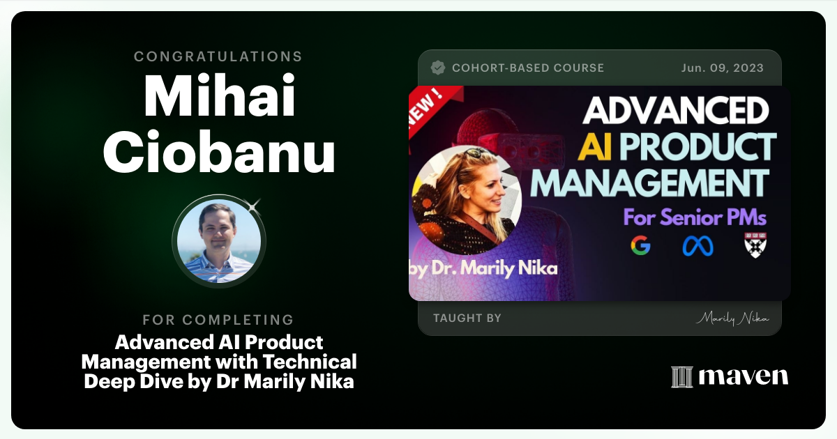 Certificate of Completion for Advanced AI Product Leadership Certification