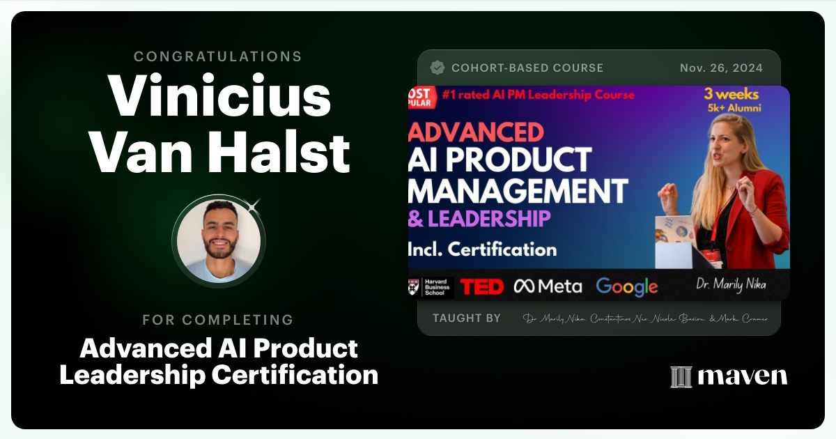 Certificate of Completion for Advanced AI Product Leadership Certification